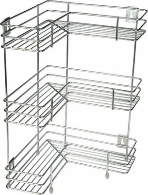 Jiya Enterprise Utensil Kitchen Rack Steel 3 Layer Corner L Shape Stainless Steel Stand for Multipurpose Storage Rack