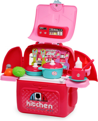 FIDDLERZ 26 Pcs Pretend to Play Kitchen Set for Kid Early Educational Toys with Portable Backpack Food Cooking Utensils Accessories| Kitchen Set for Kids Girls