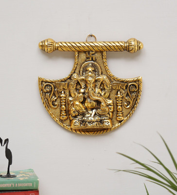 KridayKraft Metal Wall Hanging Ganesha Statue,Ganesh idol murti for pooja & Home,Office Decorative Showpiece  -  23 cm(Metal, Gold)