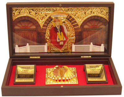 S A Gifts Sai Baba Photo Frame with Charan Paduka, Sadguru Sai Wooden Momento Gift Acrylic with Natural Flower Fragrant Decorative Showpiece  -  4 cm(Wood, Multicolor)