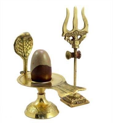 DARIDRA BHANJAN Narmadeshwar Shiva Ling / Shivling with Brass Jalahari Yoni Stand with Trishul / shivling stand Decorative Showpiece  -  13 cm(Brass, Gold, Black, Brown)