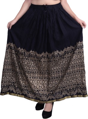 Krishika Printed Women Pleated Black Skirt