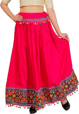 Banjara India Embroidered Women Flared Pink Skirt