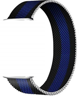 Coverskart BLK-BLU Milanese Loop Smooth Stainless Steel Strap Freely Fully Magnetic Closure Metal Strap Wrist Band Bracelet Smart Watch Strap(Black, Blue)