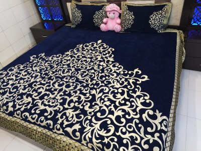 BELEZA FURNISHING 350 TC Velvet King Floral Flat Bedsheet(Pack of 1, Blue)