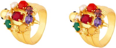ALPHANOT Navratan 9 Gemstone Adjustable Gold Plated ring For Men And Women (Unisex) Brass Gold Plated Ring Set