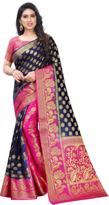 Perfect Wear Woven Banarasi Cotton Silk Saree(Blue)