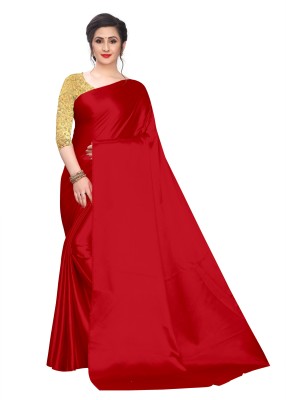 Bandidhari Fashion Solid/Plain Bollywood Satin Saree(Red)