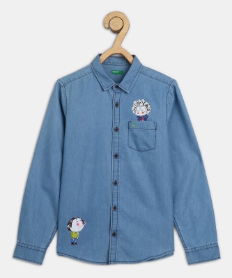 United Colors of Benetton Boys Solid Casual Light Blue Shirt
