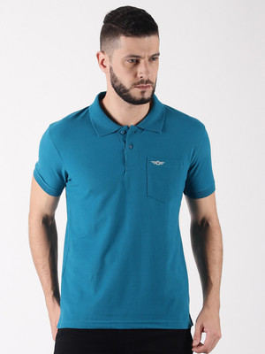 Force NXT Solid Men Polo Neck Blue T-Shirt