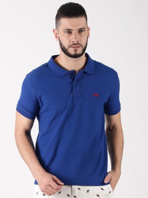 Force NXT Solid Men Polo Neck Blue T-Shirt