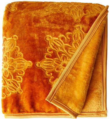 MFI Floral Single Mink Blanket for  Heavy Winter(Polyester, Golden)