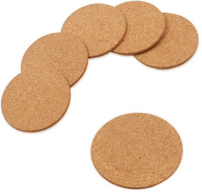 Wine Friend Round Reversible Cork Coaster Set(Pack of 6)