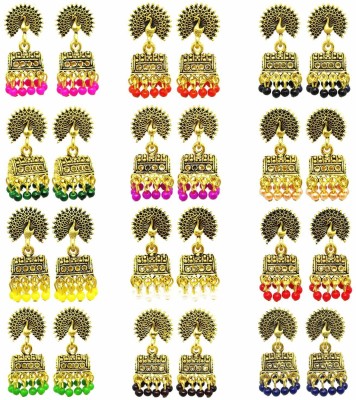 Aadiyatri Gold Plated 12 pairs jhumka Earrings Combo for Women & Girls Beads Brass Jhumki Earring