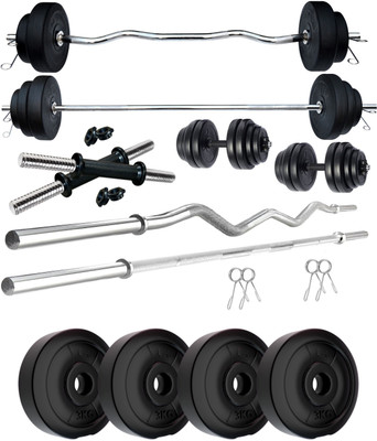 KRX 12 kg PVC 12 KG COMBO 343 WB-WA with One 3 Ft Plain Rod & One 3 Ft Curl Rod and One Pair Dumbbell Rods Home Gym Combo