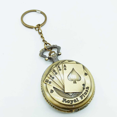 Blue Tango Nx Royal Flush (Playing Cards) Antique Analog Pocket Watch Vintage Key chain Key Chain
