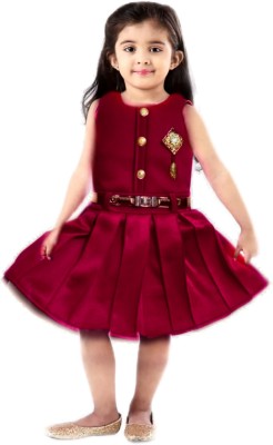 fab fashions Girls Midi/Knee Length Party Dress(Maroon, Sleeveless)