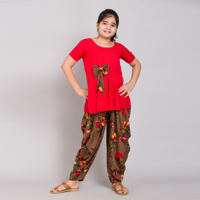 TINY TOON Girls Festive & Party Kurta and Patiala Set(Red Pack of 1)