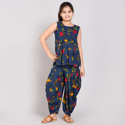TINY TOON Girls Festive & Party Kurta and Patiala Set(Blue Pack of 1)