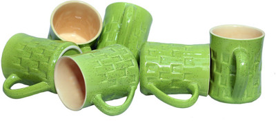 KVA Green Color with self Design Coffee/ Milk Set (Pack of 6, 250 ml ) Ceramic Coffee Mug(250 ml, Pack of 6)