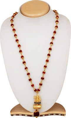 mahi Lord Shiv / Mahakal Trishul and Damru Pendant with 24 Inch Rudraksh Mala Gold-plated Alloy Pendant