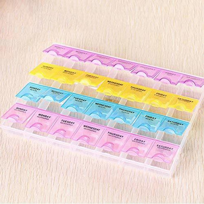 Top Select 28 DAYS 28 Days Pill Case- 4 Row 28 Squares Weekly 7 Days Tablet Box PACK OF 1 Pill Box(Multicolor)