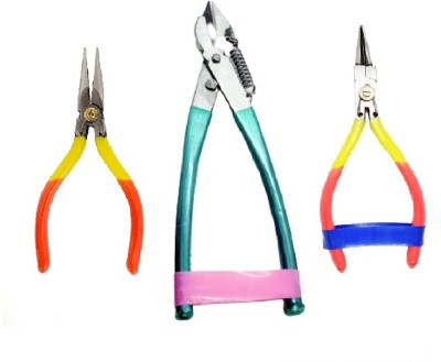 Paradise Tools India Silk Thread Jewellery Making Pliers and Cutter Combo Flat, Round and Side Cutter/Kadicut Nose Plier - Pack of 3 Pieces ( Jew-Kit-3- Mini Super-3) Hand Tool Kit(3 Tools)