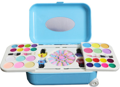 zest 4 toyz 2 in 1 Cosmetic Makeup Palette and Nail Art Kit for Kids with Portable Trolly Bag | Pretend Play Toy for Girls