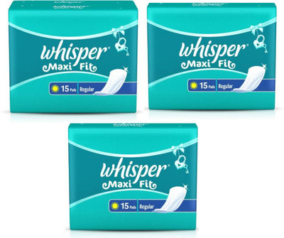 Whisper Maxi Fit Regular 15+15+15 Sanitary pad Sanitary Pad (Pack of 3) Sanitary Pad(Pack of 45)