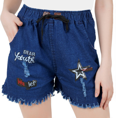 Shana Printed Women Denim Dark Blue Denim Shorts