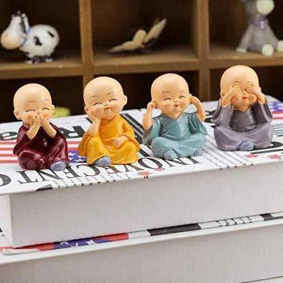 VIRAAJ COLLECTION Handcrafted Baby Monk Buddha Set Of 4 Statue Decorative Showpiece Decorative Showpiece  -  5 cm(Polyresin, Multicolor)