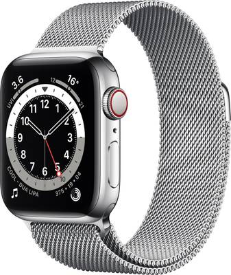 APPLE Watch Series 6 GPS + Cellular M06U3HN/A 40 mm Silver Stainless Steel Case with Silver Milanese Loop  (Silver Strap, Regular)