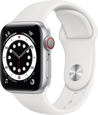 Apple Watch Series 6 GPS + Cellular 40 mm Silver Aluminium Case with White Sport Band  (White Strap, Regular)