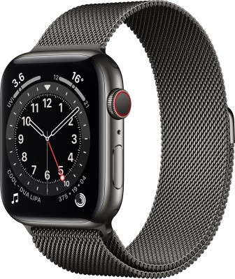 Apple Watch Series 6 GPS + Cellular 44 mm Graphite Stainless Steel Case with Graphite Milanese Loop  (Grey Strap, Regular)