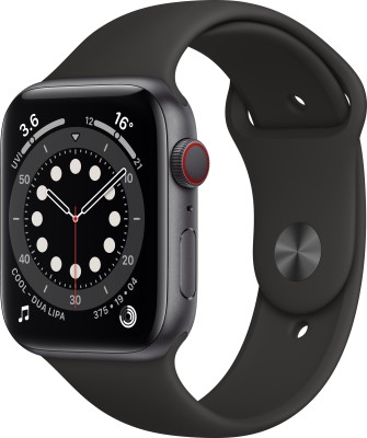 Apple Watch Series 6 GPS + Cellular 44 mm Space Grey Aluminium Case with Black Sport Band (Black Strap, Regular)