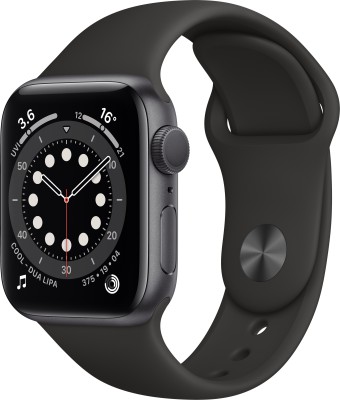 Apple Watch Series 6 GPS 40 mm Space Grey Aluminium Case with Black Sport Band  (Black Strap, Regular)