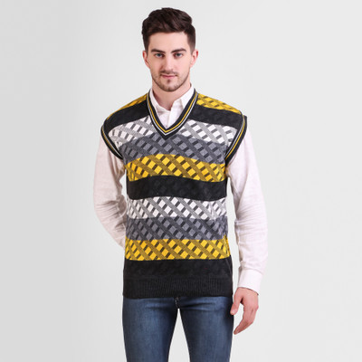 Fit N Fame Woven V Neck Casual Men Yellow Sweater