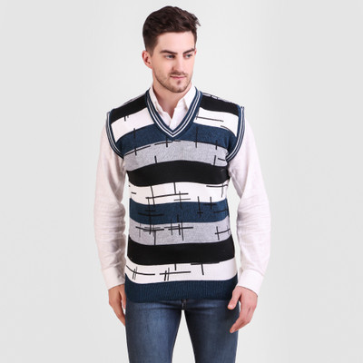 Fit N Fame Self Design V Neck Casual Men Multicolor Sweater