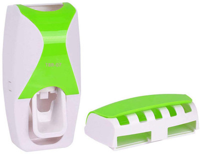 Misaki Wall Mounted with Covered Storage Stand Automatic Toothpaste Dispenser Plastic Toothbrush Holder(Green, Wall Mount)