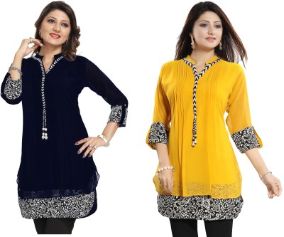 Meher Impex Casual 3/4 Sleeve Printed Women Black, Yellow Top