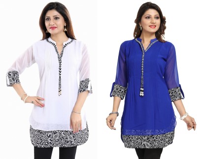 Meher Impex Casual 3/4 Sleeve Printed Women White, Blue Top