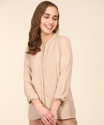 van-heusen-casual-34-sleeve-self-design-women-beige-top