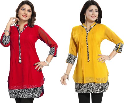 Meher Impex Casual 3/4 Sleeve Printed Women Red, Yellow Top