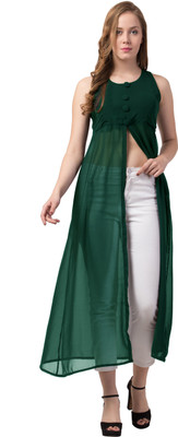 Absorbing Casual Sleeveless Solid Women Green Top