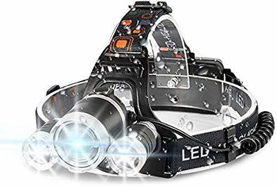 Care 4 LED Head Lamp Flash Light Torch with Adjustable Rechargeable Battery for Camping Trekking Caving Hiking Reading Running with adjustable 3 bulb Torch(Black, 8 cm, Rechargeable)