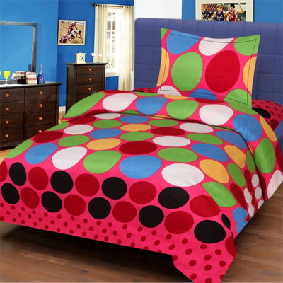 TrueValue Creations 300 TC Polycotton Single Self Design Flat Bedsheet(Pack of 2, Multicolor)