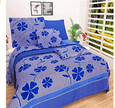 Guruji 180 TC Cotton Double 3D Printed Flat Bedsheet(Pack of 1, Blue)