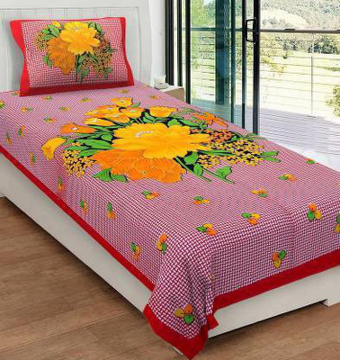 Sonal Textiles 140 TC Cotton Single Printed Flat Bedsheet(Pack of 1, Multicolor)