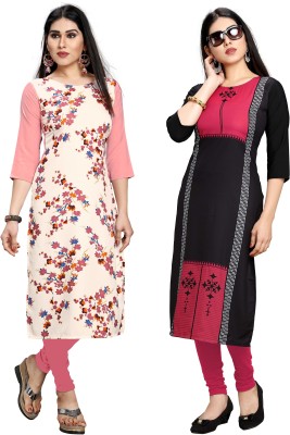 Urban Creation Women Self Design Straight Kurta(Maroon, Pink)