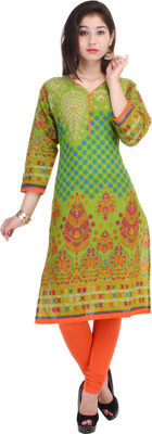 Rajpari Women Printed Straight Kurta(Green)